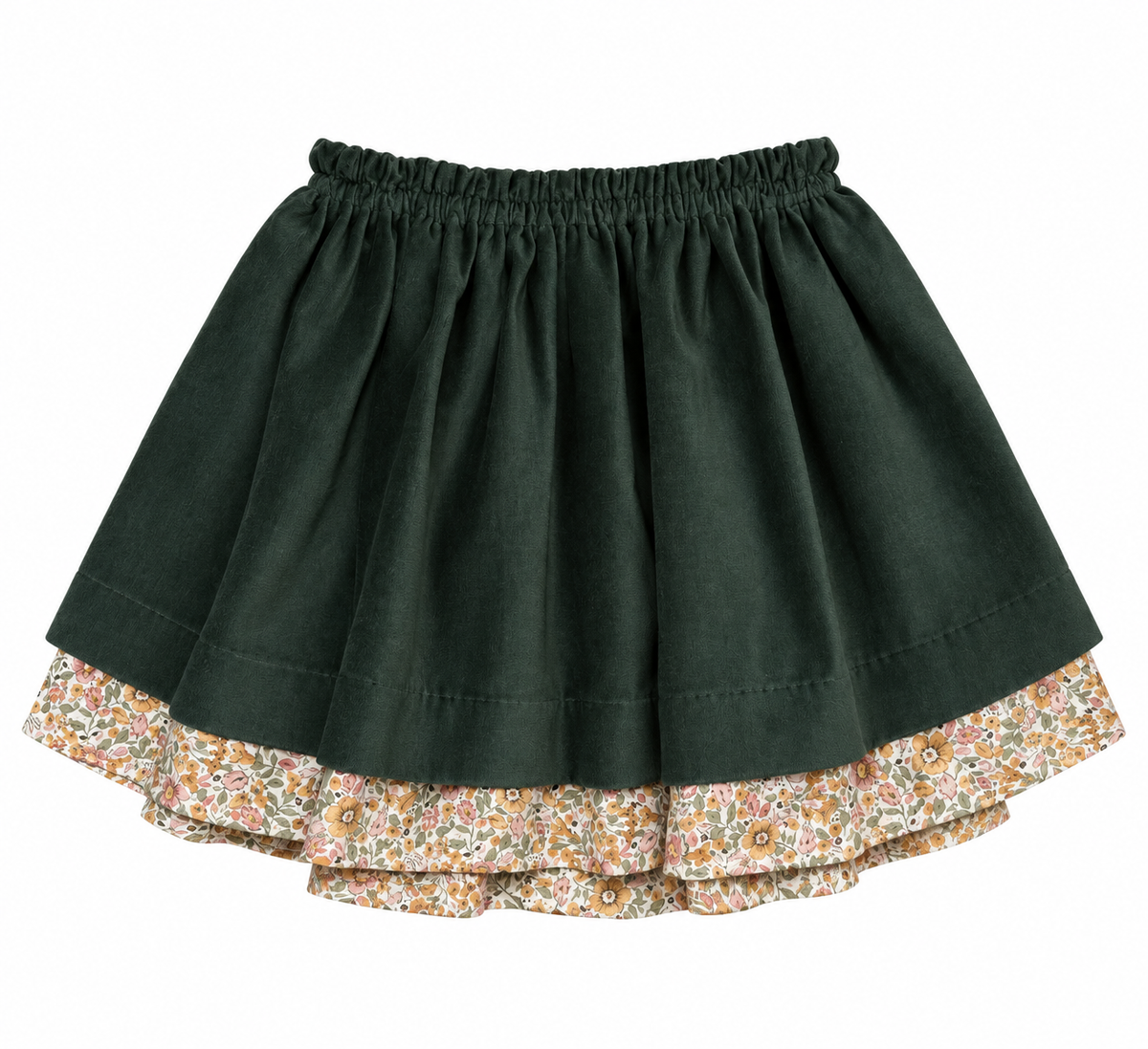Giuli Double Skirt - Green & Yellow Flowers