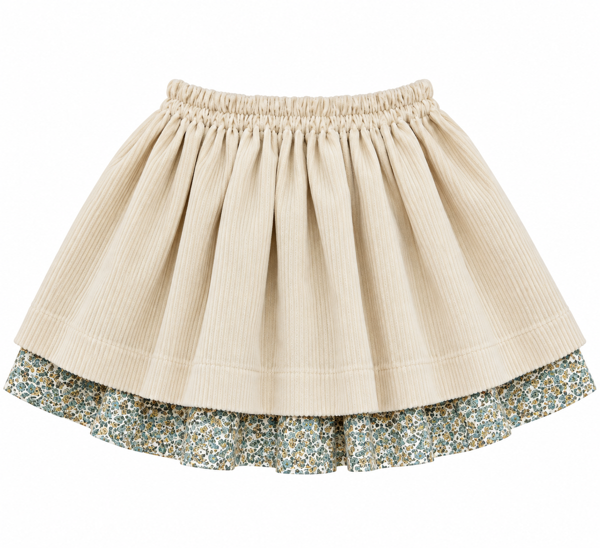 Giuli Double Skirt - Beige & Green Flowers