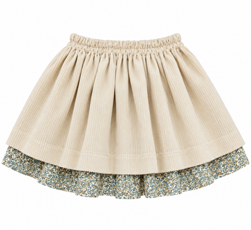 Giuli Double Skirt - Beige & Green Flowers