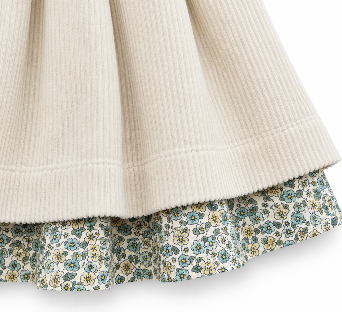 Giuli Double Skirt - Beige & Green Flowers