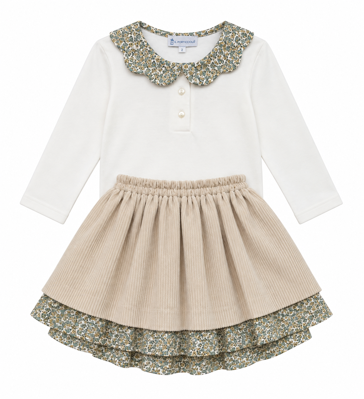 Giuli Double Skirt - Beige & Green Flowers