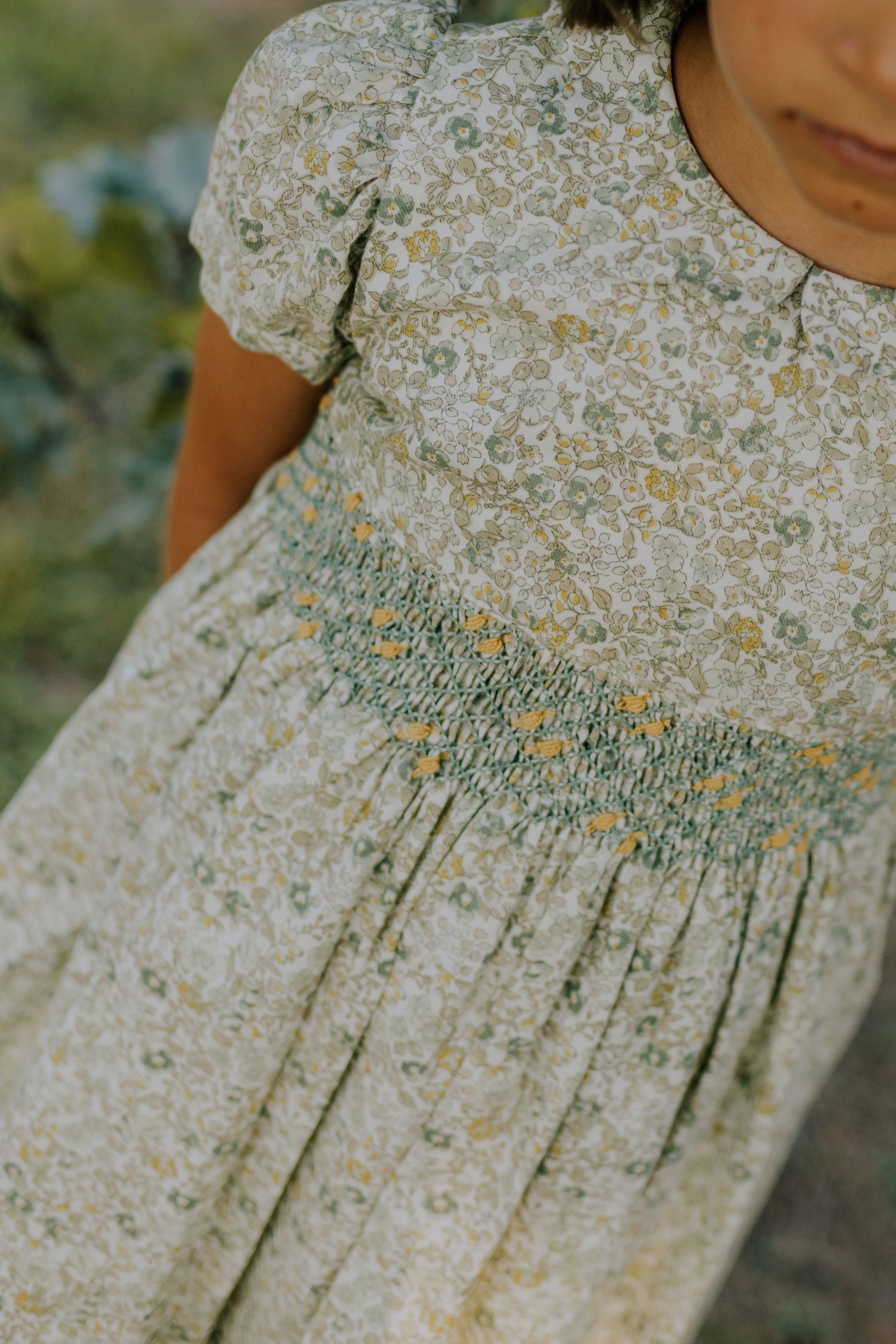 Smock Dress - Green Flowers